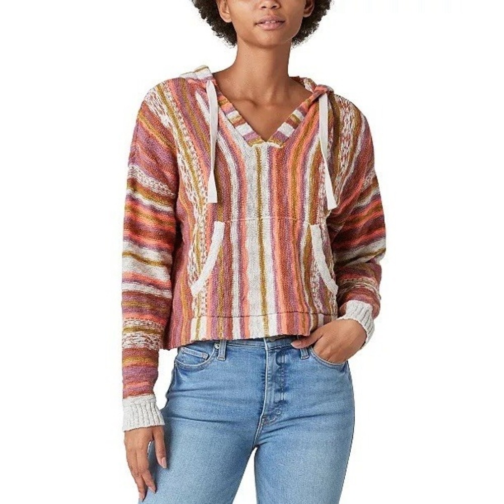 Lucky Brand Women's S Drawstring‎ Cropped Baja Hoodie Bohemian 70s Beach NEW